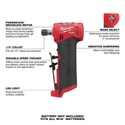 Milwaukee M12 FUEL 12V Lithium-Ion Brushless Cordless 1/4 in. Right Angle Die Grinder with M12 2.0 Ah Battery