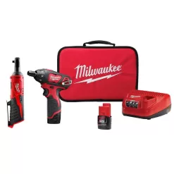 Milwaukee 2401-22-2456-20 M12 12-Volt Lithium-Ion Cordless 1/4 in. Hex Screwdriver and 1/4 in. Ratchet Combo Kit (2-Tool)