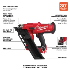Milwaukee 1004593476 M18 FUEL 3-1/2 in. 18-Volt 30-Degree Lithium-Ion Brushless Cordless Framing Nailer (Tool-Only)