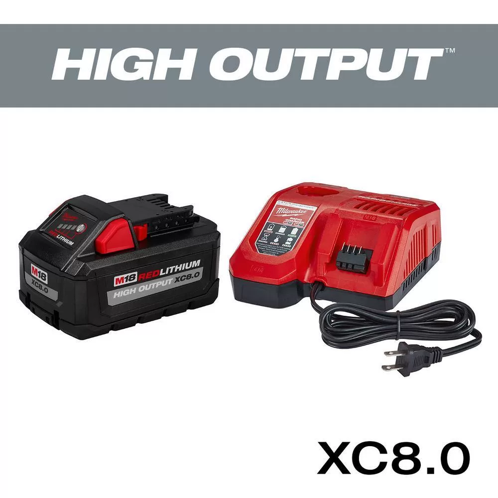 Milwaukee 2904-20-2760-20-48-59-1880 M18 FUEL 18-Volt Lithium-Ion Brushless Cordless Hammer Drill/Surge Impact Driver with 8.0 Ah Starter Kit