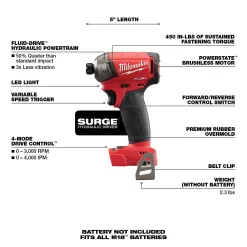 Milwaukee 2904-20-2760-20-48-59-1880 M18 FUEL 18-Volt Lithium-Ion Brushless Cordless Hammer Drill/Surge Impact Driver with 8.0 Ah Starter Kit