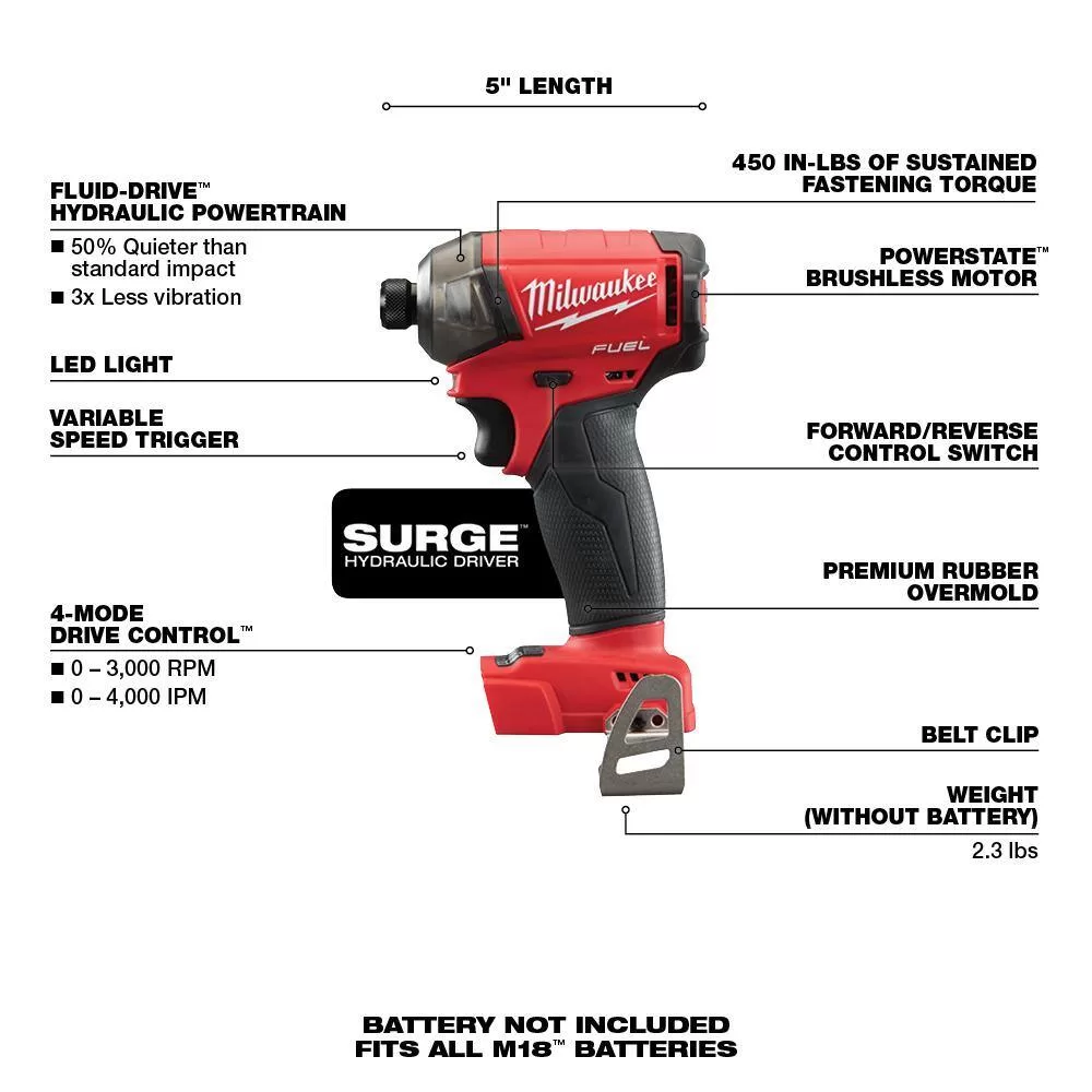 Milwaukee 2904-20-2760-20-48-59-1880 M18 FUEL 18-Volt Lithium-Ion Brushless Cordless Hammer Drill/Surge Impact Driver with 8.0 Ah Starter Kit