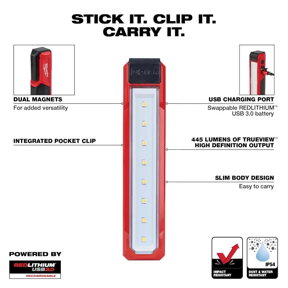 Milwaukee 2112-21-2114-21 445 Lumens LED Rover REDLITHIUM USB Pocket Flood Light and 550 Lumens LED REDLITHIUM USB Pivoting Flood Light (2-Pack)