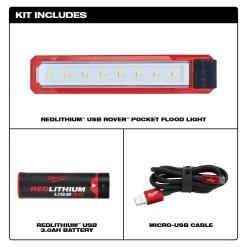Milwaukee 2112-21-2114-21 445 Lumens LED Rover REDLITHIUM USB Pocket Flood Light and 550 Lumens LED REDLITHIUM USB Pivoting Flood Light (2-Pack)
