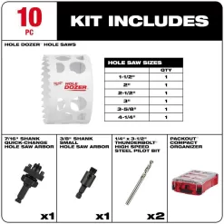 Milwaukee 1004118480 Hole Dozer Bi-Metal General Purpose Hole Saw Set with PACKOUT Compact Organizer (10-Piece)