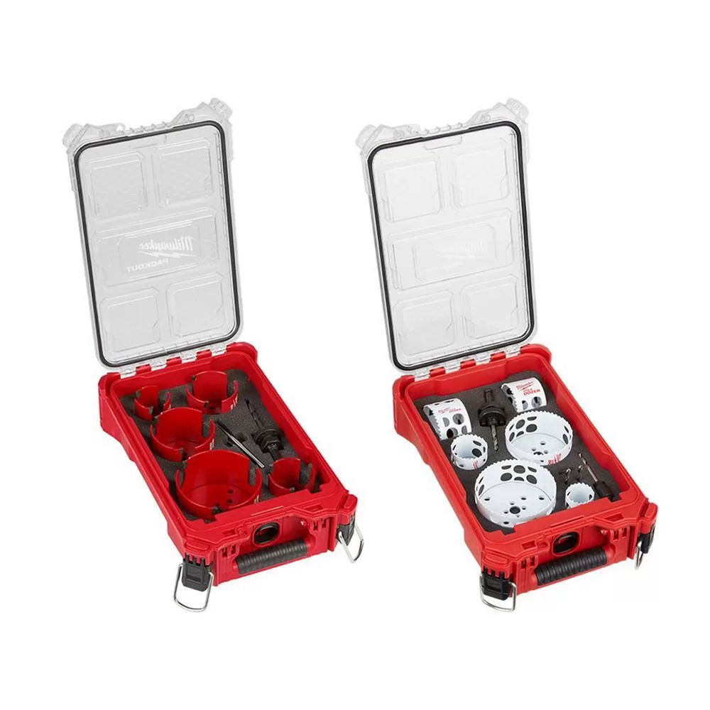 Milwaukee 49-56-9295-49-22-5606 BIG HAWG Carbide Hole Saw and Bi-Metal General Purpose Hole Saw Set with PACKOUT Cases (19-Piece)