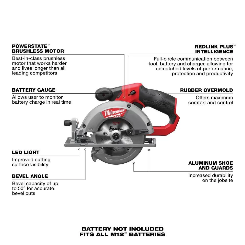 Milwaukee 2551-22-2526-20-2530-20 M12 FUEL SURGE 12V Lithium-Ion Brushless Cordless 1/4 in. Impact Driver Compact Kit Multi-Tool 5-3/8 in. Circular Saw