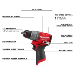 Milwaukee 2551-22-2526-20-3404-20 M12 FUEL SURGE 12V Lithium-Ion Brushless Cordless 1/4 in. Impact Driver Compact Kit Multi-Tool & 1/2 in. Hammer Drill