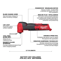Milwaukee 2551-22-2526-20-3404-20 M12 FUEL SURGE 12V Lithium-Ion Brushless Cordless 1/4 in. Impact Driver Compact Kit Multi-Tool & 1/2 in. Hammer Drill