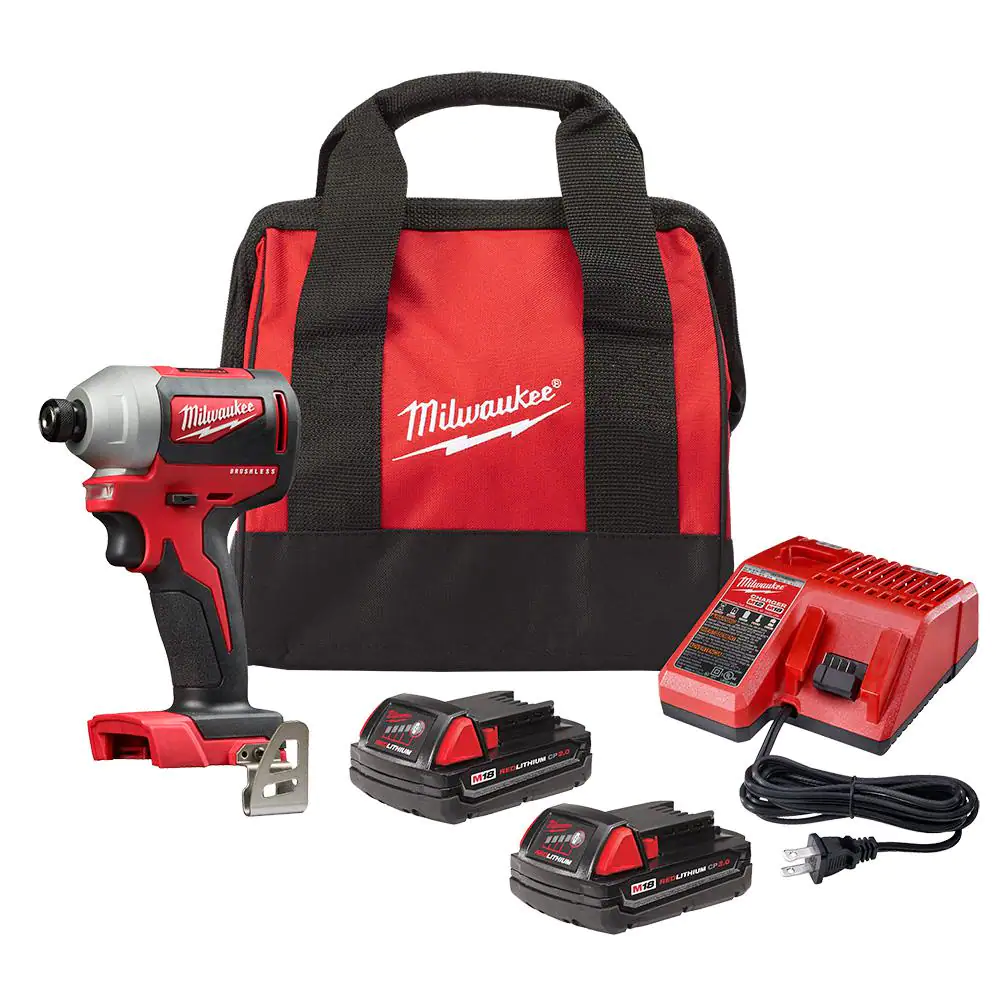 Milwaukee 2850-22CT M18 18V Lithium-Ion Brushless Cordless 1/4 in. Impact Driver Kit with Two 2.0 Ah Batteries, Charger and Hard Case