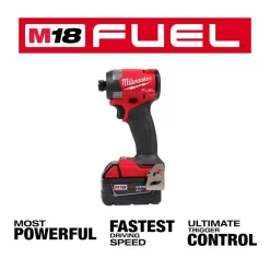 Milwaukee 2953-22 M18 FUEL 18V Lithium-Ion Brushless Cordless 1/4 in. Hex Impact Driver Kit with Two 5.0Ah Batteries Charger Hard Case