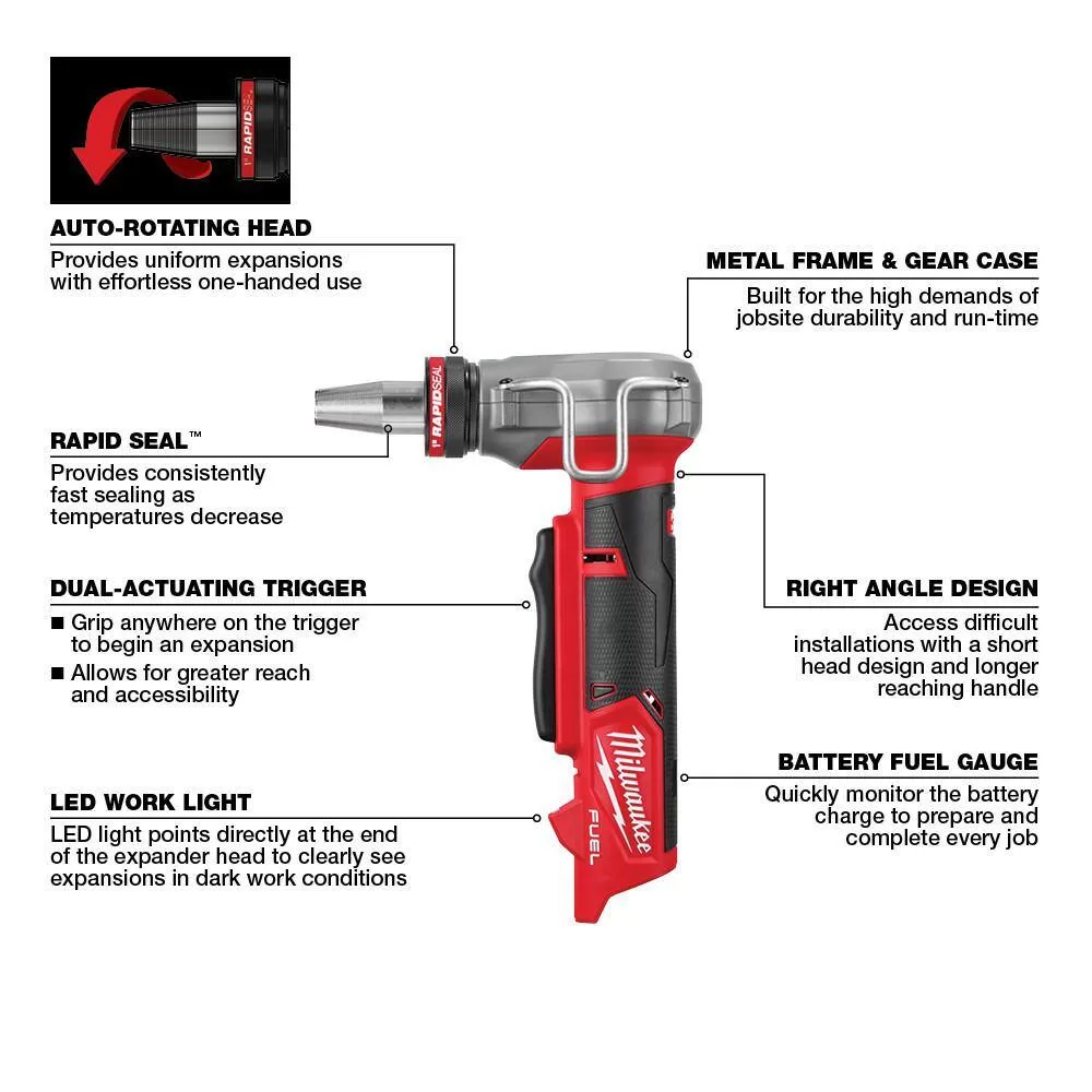 Milwaukee 3453-20-2532-20 M12 FUEL 12V Lithium-Ion Brushless Cordless 1/4 in Impact Driver & ProPEX Expander Tool w/1/2 in - 1 in Expander Heads
