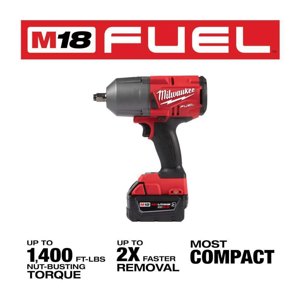 Milwaukee 2767-22GR M18 FUEL 18V Lithium-Ion Brushless Cordless 1/2 in. High-Torque Impact Wrench with Grease Gun Kit, Resistant Batteries