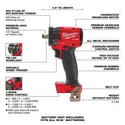 Milwaukee 2854-20-2855-20 M18 FUEL Gen-2 18V Lithium-Ion Brushless Cordless 3/8 in. & 1/2 in. Compact Impact Wrench with Friction Ring(2-Tool)