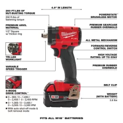 Milwaukee 2854-22-2855-20 M18 FUEL Gen-2 18V Lithium-Ion Brushless Cordless 3/8 in. and 1/2 in. Compact Impact Wrench with Friction Ring Kit