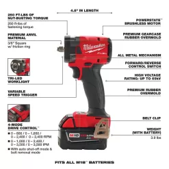 Milwaukee 2854-22-2855-20 M18 FUEL Gen-2 18V Lithium-Ion Brushless Cordless 3/8 in. and 1/2 in. Compact Impact Wrench with Friction Ring Kit