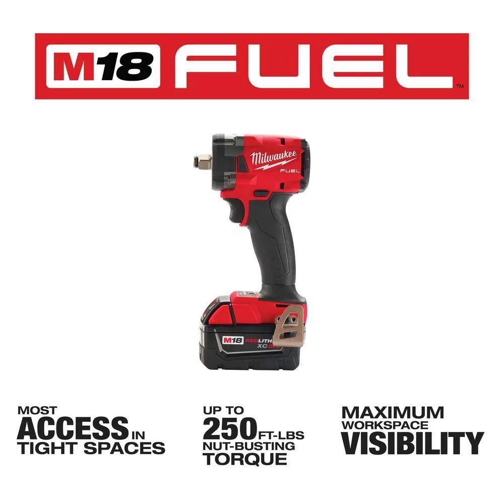 Milwaukee 2854-22-2855-20 M18 FUEL Gen-2 18V Lithium-Ion Brushless Cordless 3/8 in. and 1/2 in. Compact Impact Wrench with Friction Ring Kit