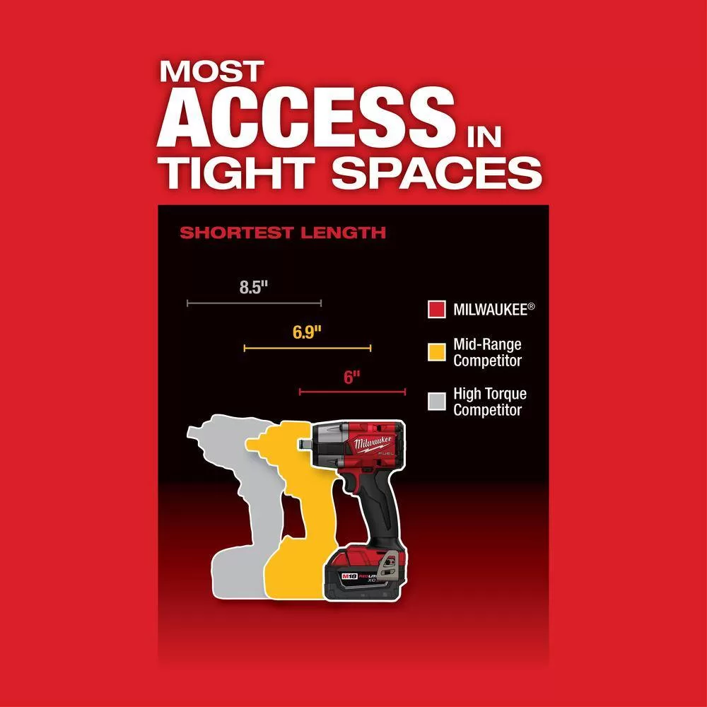 Milwaukee 2962-20-48-11-1850 M18 FUEL Gen-2 18V Lithium-Ion Brushless Cordless Mid Torque 1/2 in. Impact Wrench with (1) 5.0 Ah Battery