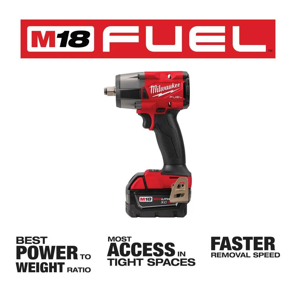 Milwaukee 2962-20-48-11-1850 M18 FUEL Gen-2 18V Lithium-Ion Brushless Cordless Mid Torque 1/2 in. Impact Wrench with (1) 5.0 Ah Battery