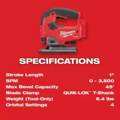 Milwaukee 2737-20-48-11-1850 M18 FUEL 18-Volt Lithium-Ion Brushless Cordless Jig Saw with M18 5.0 Ah Battery