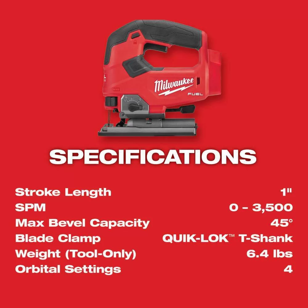 Milwaukee 2737-20-48-11-1850 M18 FUEL 18-Volt Lithium-Ion Brushless Cordless Jig Saw with M18 5.0 Ah Battery