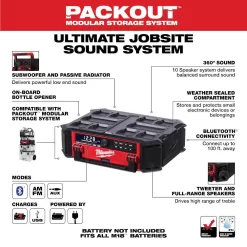Milwaukee 2950-20 M18 Lithium-Ion Cordless PACKOUT Radio/Speaker with Built-In Charger