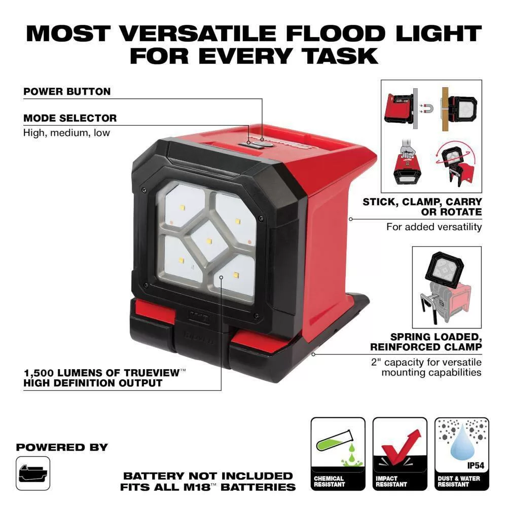 Milwaukee 1002772270 M18 18-Volt 1500 Lumens Lithium-Ion Cordless Rover LED Mounting Flood Light (Tool-Only)