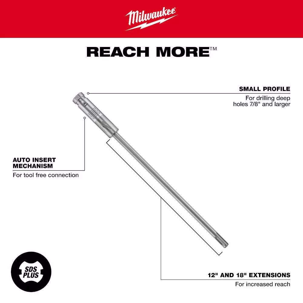 Milwaukee 48-20-6945 PLUSLOK 18 in. SDS-PLUS Carbide Bit Extension