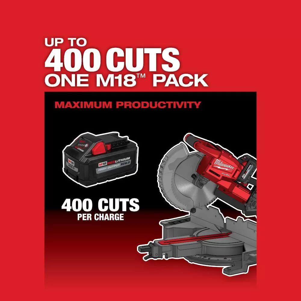 Milwaukee 2734-21-48-11-1880 M18 FUEL 18V 10 in. Lithium-Ion Brushless Cordless Dual Bevel Sliding Compound Miter Saw Kit w/(2) 8.0 Ah Batteries