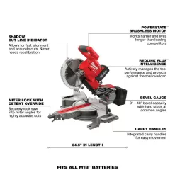 Milwaukee 2734-21-48-11-1880 M18 FUEL 18V 10 in. Lithium-Ion Brushless Cordless Dual Bevel Sliding Compound Miter Saw Kit w/(2) 8.0 Ah Batteries