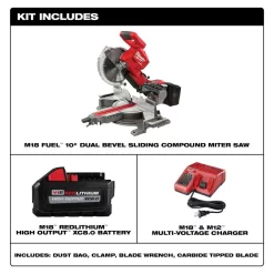 Milwaukee 2734-21-48-11-1880 M18 FUEL 18V 10 in. Lithium-Ion Brushless Cordless Dual Bevel Sliding Compound Miter Saw Kit w/(2) 8.0 Ah Batteries