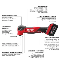 Milwaukee 2836-21-49-10-9113 M18 FUEL 18V Lithium-Ion Cordless Brushless Oscillating Multi-Tool Kit W/ Multi-Tool Blade Kit (9-Piece)