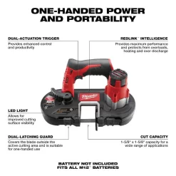 Milwaukee 2429-20-48-11-2420 M12 12-Volt Lithium-Ion Cordless Sub-Compact Band Saw W/ M12 2.0Ah Battery