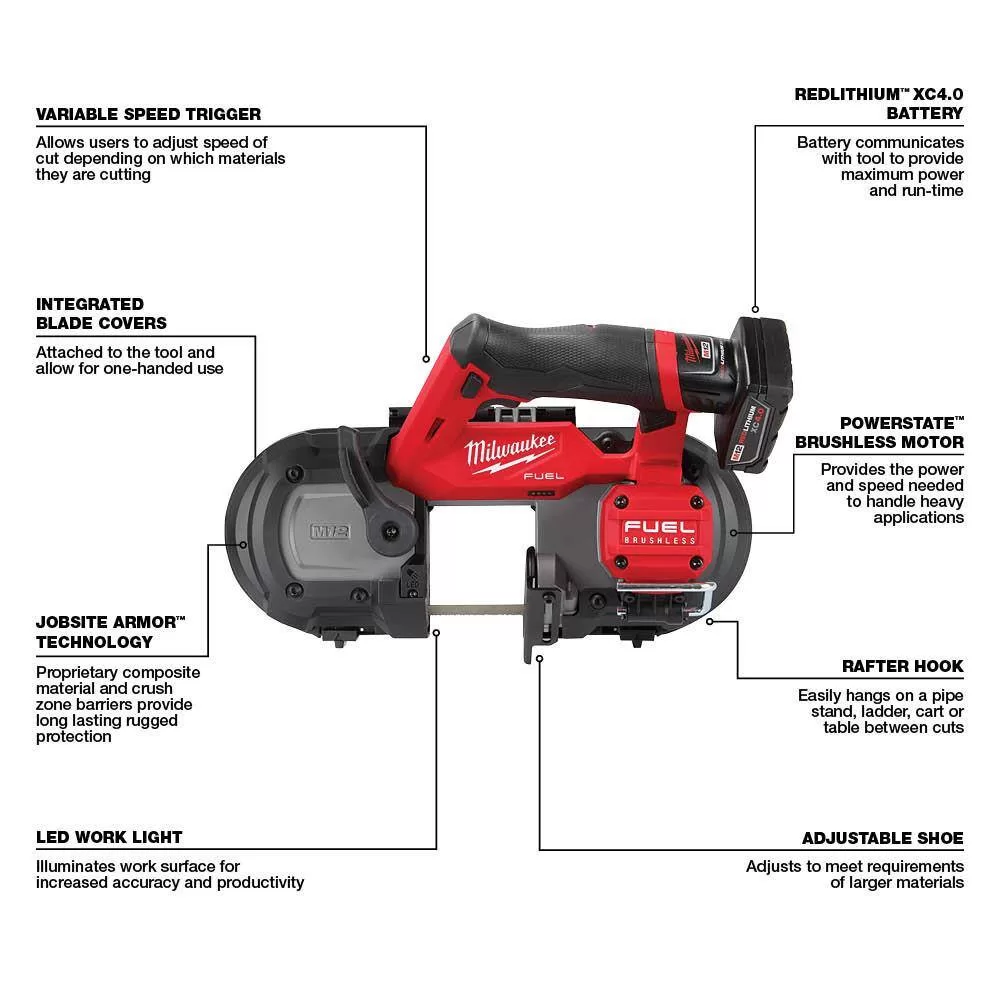 Milwaukee 2529-21XC-2460-20 M12 FUEL 12V Lithium-Ion Cordless Compact Band Saw XC Kit with M12 12V Lithium-Ion Cordless Rotary Tool