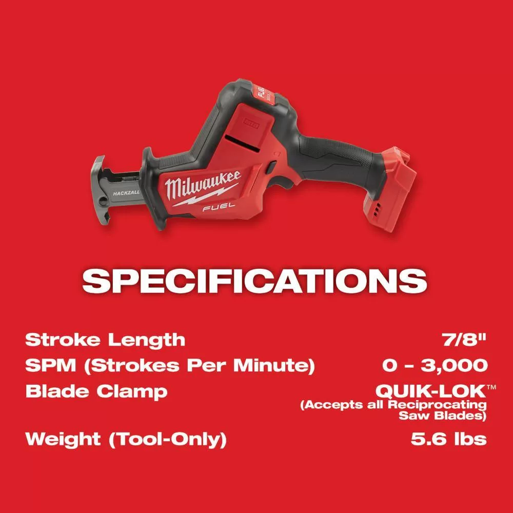 Milwaukee 2729-20-2719-20 M18 FUEL 18V Lithium-Ion Brushless Cordless Deep Cut Band Saw with M18 FUEL HACKZALL Reciprocating Saw