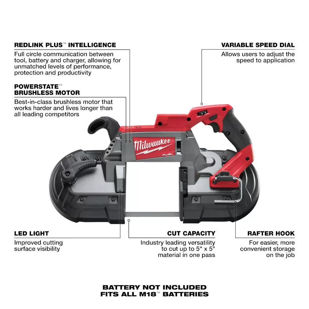 Milwaukee 2729-20-2880-20 M18 FUEL 18V Lithium-Ion Brushless Cordless Deep Cut Band Saw and 4-1/2 in./5 in. Grinder (2-Tool)