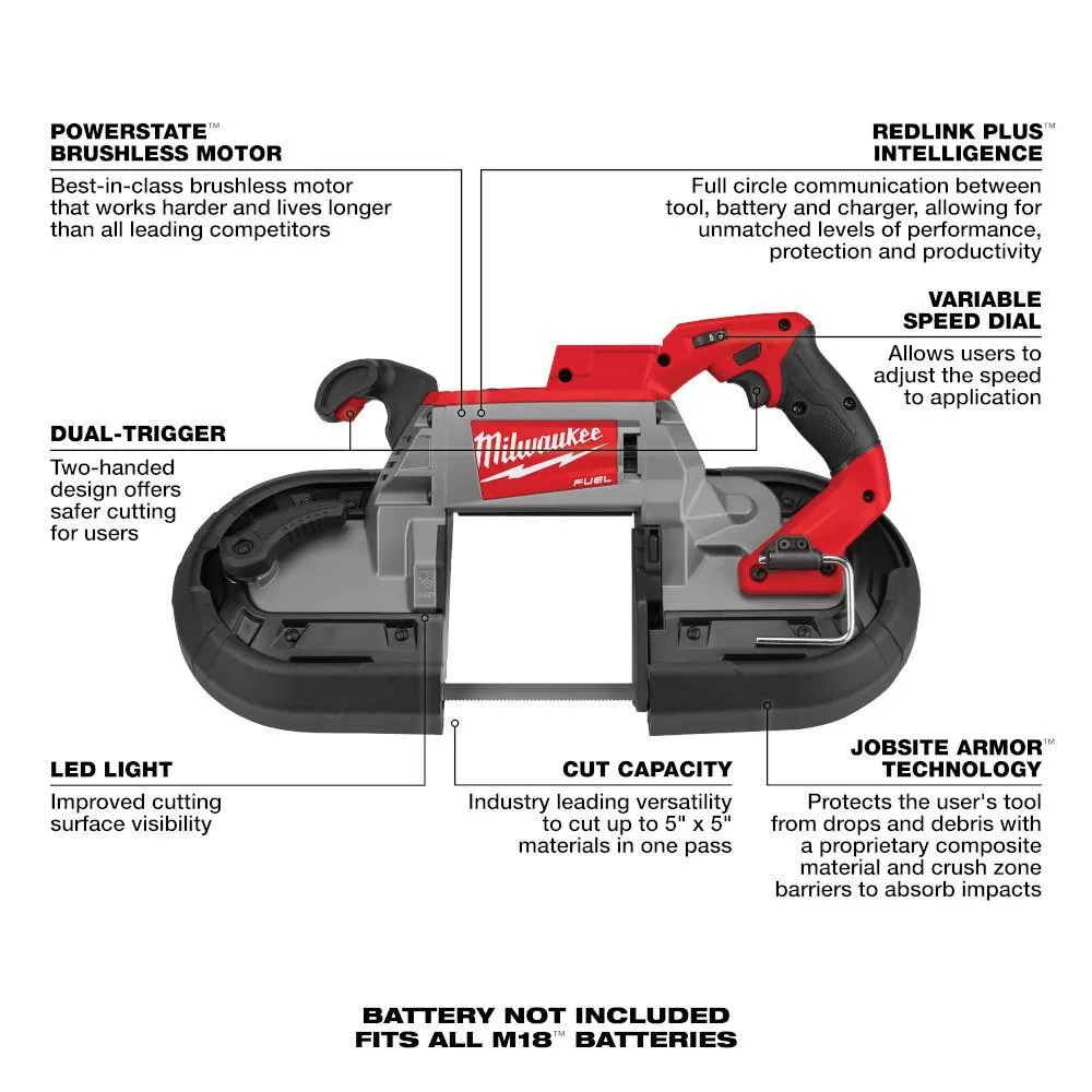 Milwaukee 2729S-20 M18 FUEL 18V Lithium-Ion Brushless Cordless Deep Cut Dual-Trigger Band Saw (Tool-Only)
