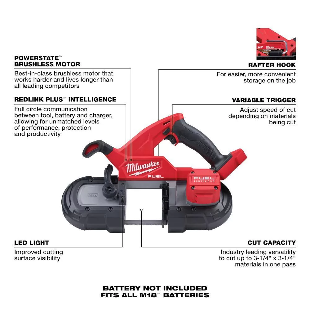 Milwaukee 2829-20-48-11-1865 M18 FUEL 18-Volt Lithium-Ion Brushless Cordless Compact Bandsaw with 6.0 Ah Battery
