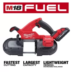 Milwaukee 2829-22 M18 FUEL 18V Lithium-Ion Brushless Cordless Compact Bandsaw Kit with Two 3.0 Ah High Output Batteries