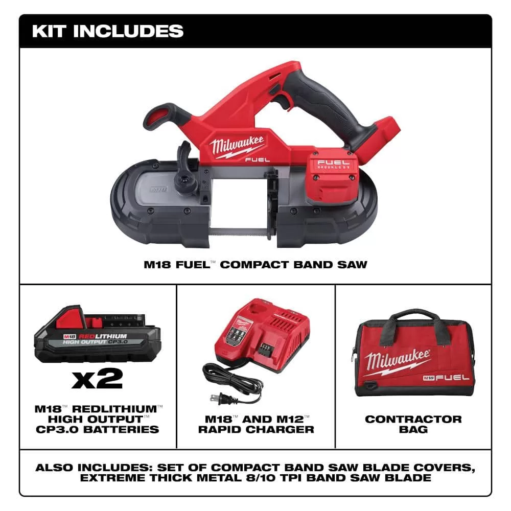 Milwaukee 2829-22 M18 FUEL 18V Lithium-Ion Brushless Cordless Compact Bandsaw Kit with Two 3.0 Ah High Output Batteries
