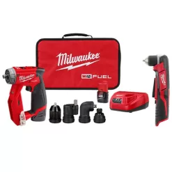 Milwaukee 2505-22-2415-20 M12 FUEL 12-Volt Lithium-Ion Brushless Cordless 4-in-1 Interchangeable 3/8 in. Drill Driver Kit with Right Angle Drill