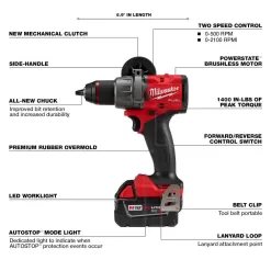 Milwaukee 2903-22 M18 FUEL 18V Lithium-Ion Brushless Cordless 1/2 in. Drill/Driver Kit W/(2) 5.0Ah Batteries, Charger, and Hard Case