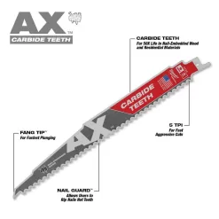 Milwaukee 48-11-1837-48-00-5226 M18 18-Volt Lithium-Ion HIGH OUTPUT CP 3.0 Ah Battery Pack (2-Pack) w/9 in. 5 TPI AX Carbide Reciprocating Saw Blade