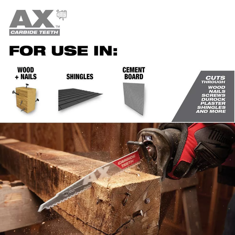 Milwaukee 48-11-1837-48-00-5226 M18 18-Volt Lithium-Ion HIGH OUTPUT CP 3.0 Ah Battery Pack (2-Pack) w/9 in. 5 TPI AX Carbide Reciprocating Saw Blade