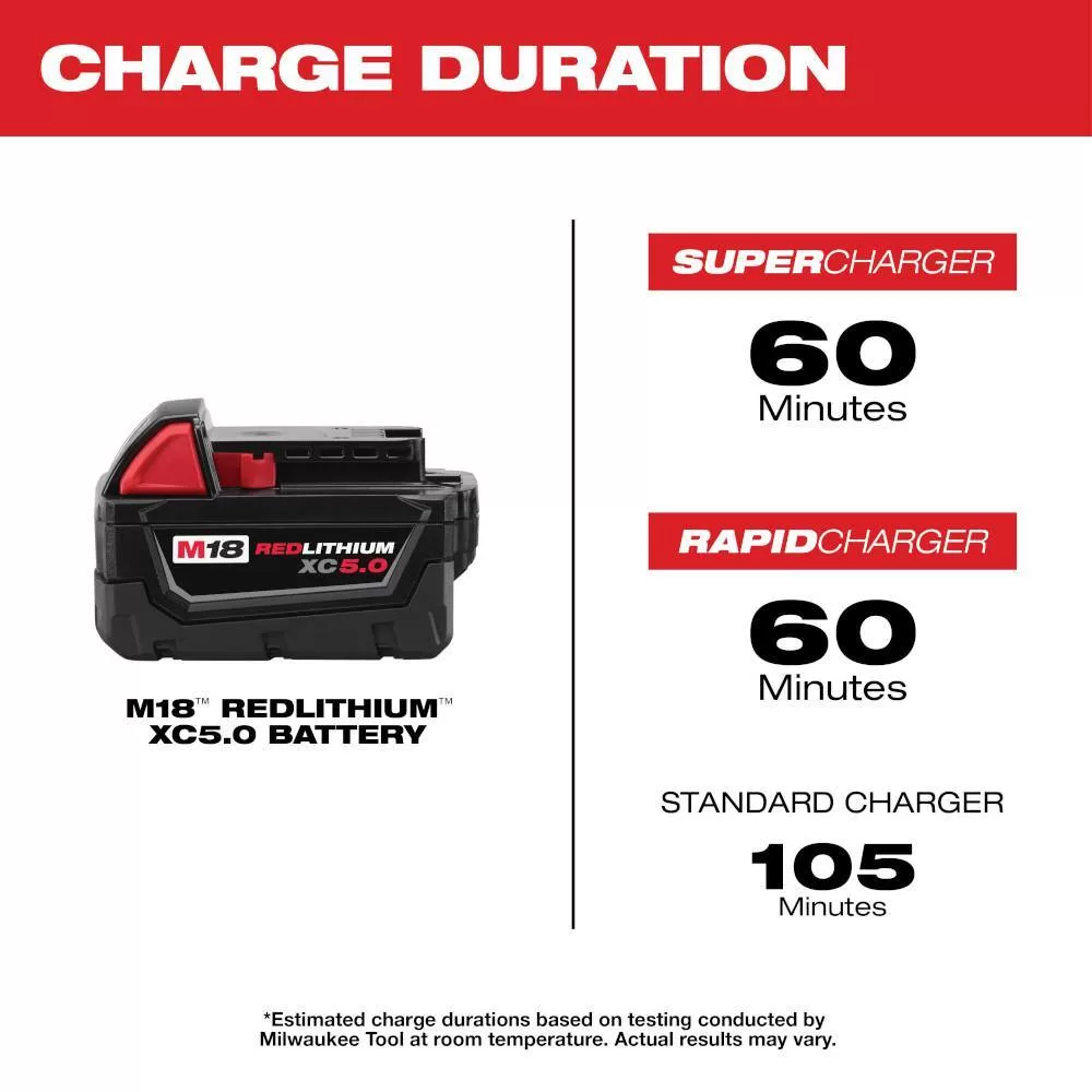 Milwaukee 48-11-1850 M18 18-Volt 5.0 Ah Lithium-Ion XC Extended Capacity Battery Pack