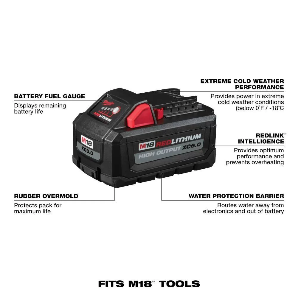 Milwaukee 48-11-1862 M18 18-Volt Lithium-Ion High Output 6.0Ah Battery Pack (2-Pack)