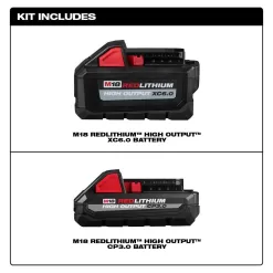 Milwaukee 48-11-1865-48-11-1835 M18 18-Volt Lithium-Ion High Output Battery Pack 6.0Ah W/High Output Battery Pack 3.0Ah