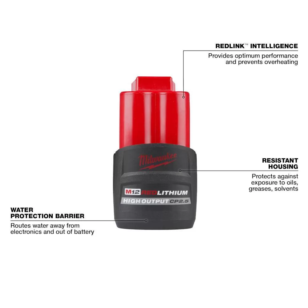 Milwaukee 48-11-2425-48-11-2425 M12 12V Lithium-Ion CP High Output 2.5 Ah Battery (2-Pack)