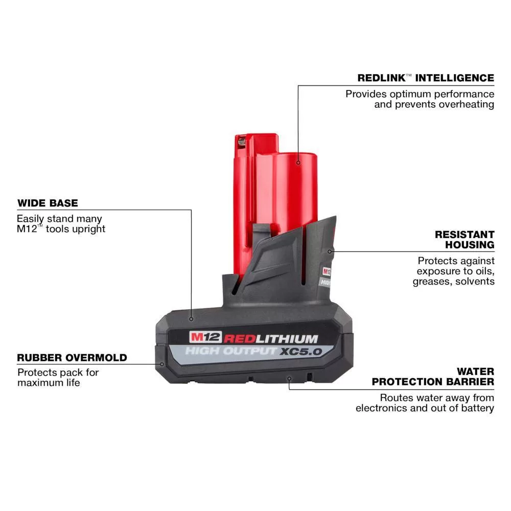 Milwaukee 48-11-2450-48-11-2450-48-11-2450 M12 12-Volt Lithium-Ion XC High Output 5 Ah Battery (3-Pack)