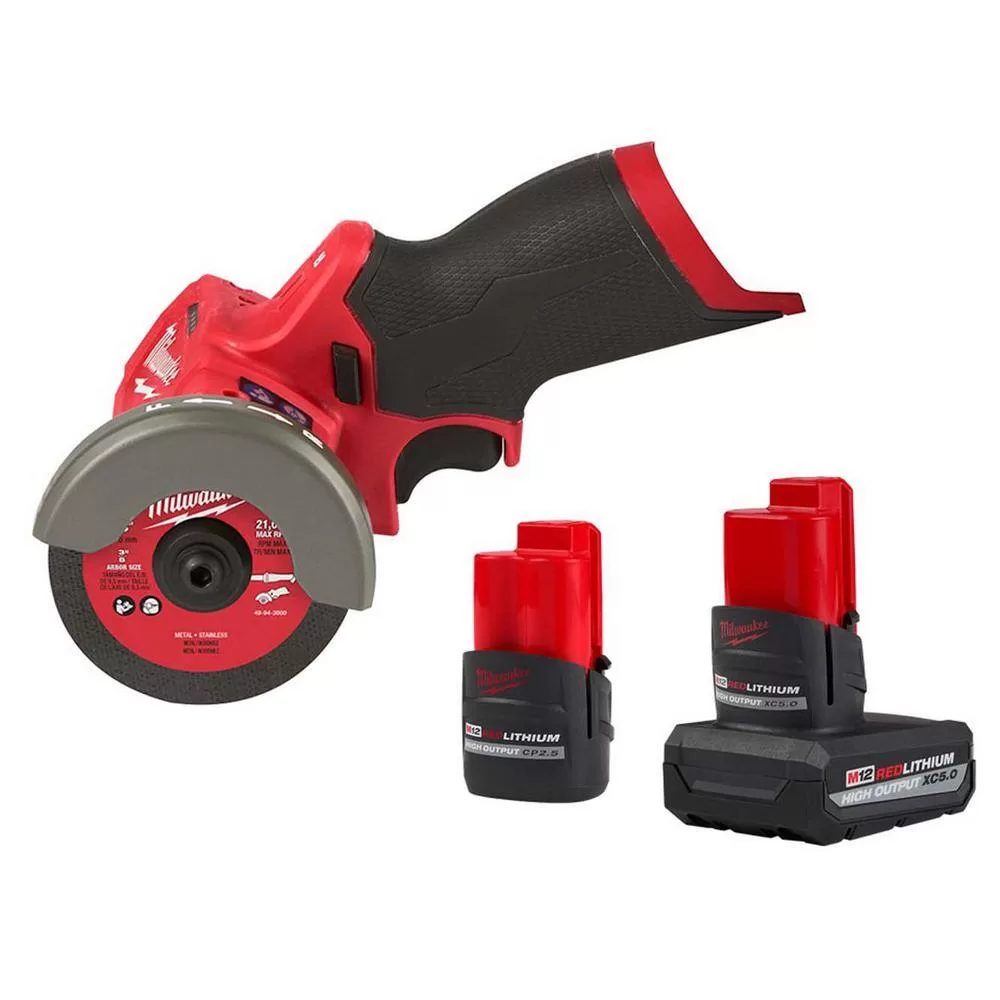 Milwaukee 48-11-2452S-2522-20 M12 12-Volt Lithium-Ion XC High Output 5.0 Ah Battery Pack W/High Output 2.5 Ah Battery Pack + 3 in. Cut Off Saw